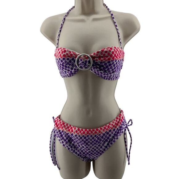 Victoria's Secret Bandeau Bikini Set Purple Pink Polka Dot Womens Medium - Picture 1 of 8